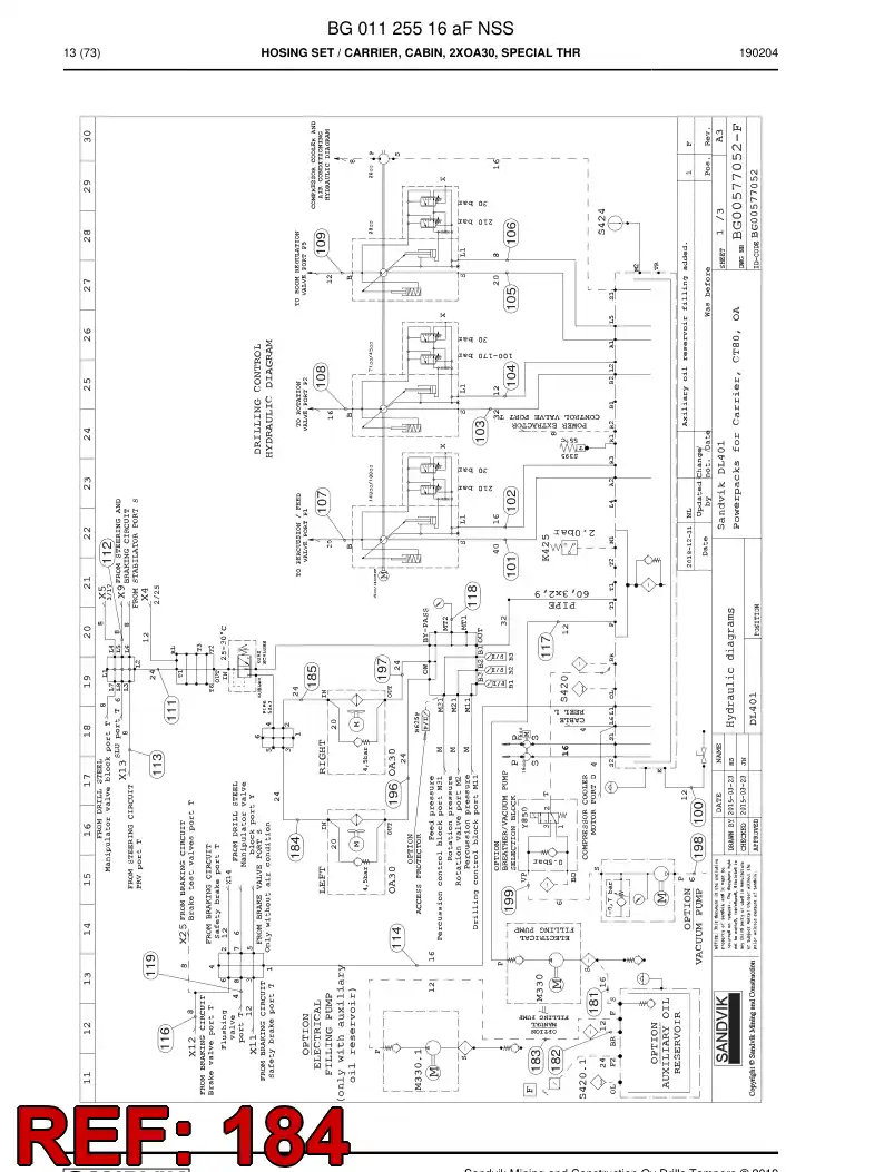 BG00286696b BG 002 866 96b ASSEMBLY DE HOSES, HYDRAULICULICAS - Sandvik Technical Drawing