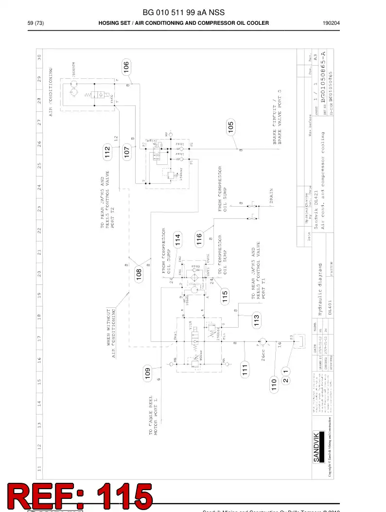 BG00286737a BG 002 867 37a Hose Assembly, Hydraulic - Sandvik Technical Drawing