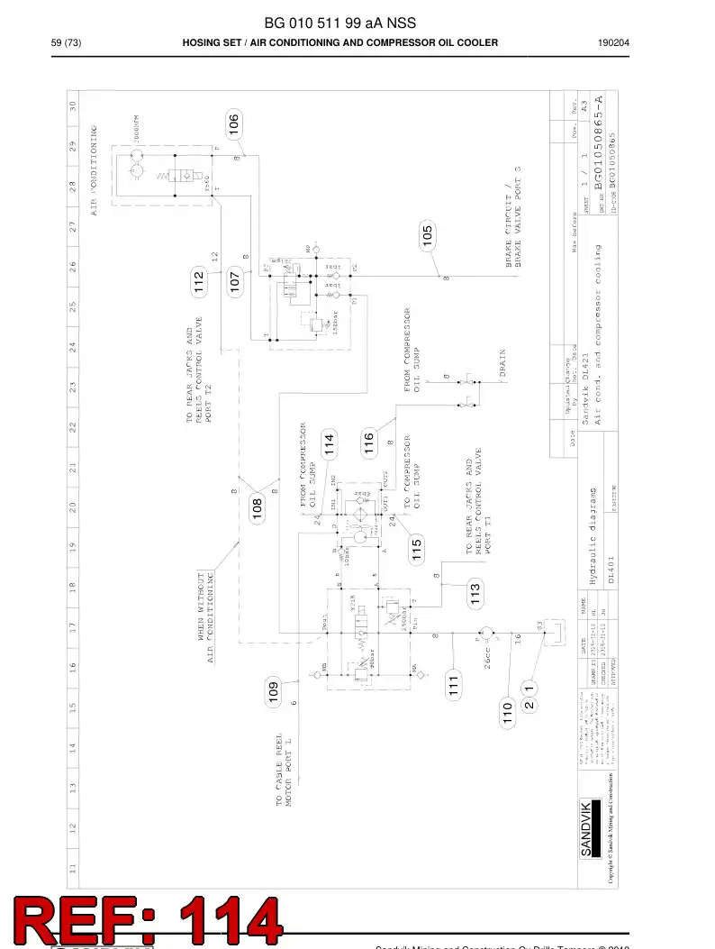 BG00286743b BG 002 867 43b Hose Assembly, Hydraulic - Sandvik Technical Drawing