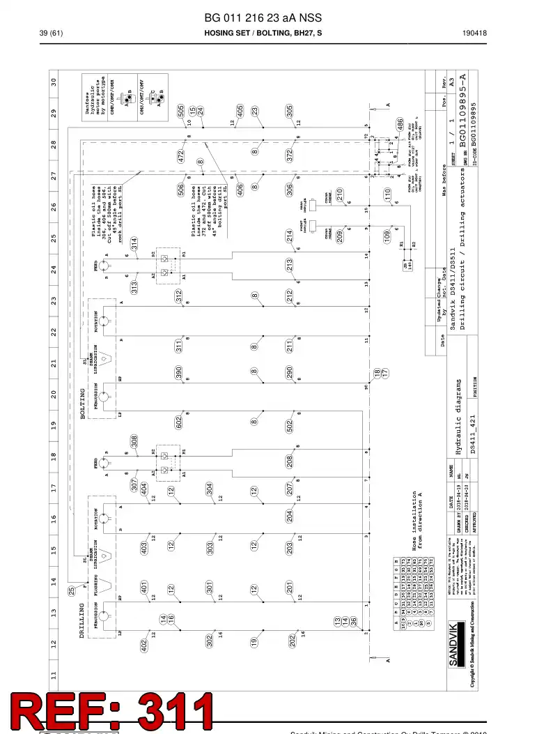 BG00286844b BG 002 868 44b Hose Assembly, Hydraulic - Sandvik Technical Drawing