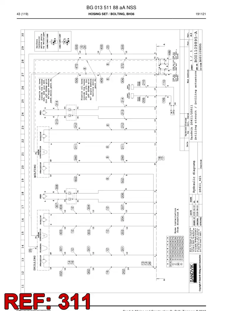 BG00286849b BG 002 868 49b Hose Assembly, Hydraulic - Sandvik Technical Drawing