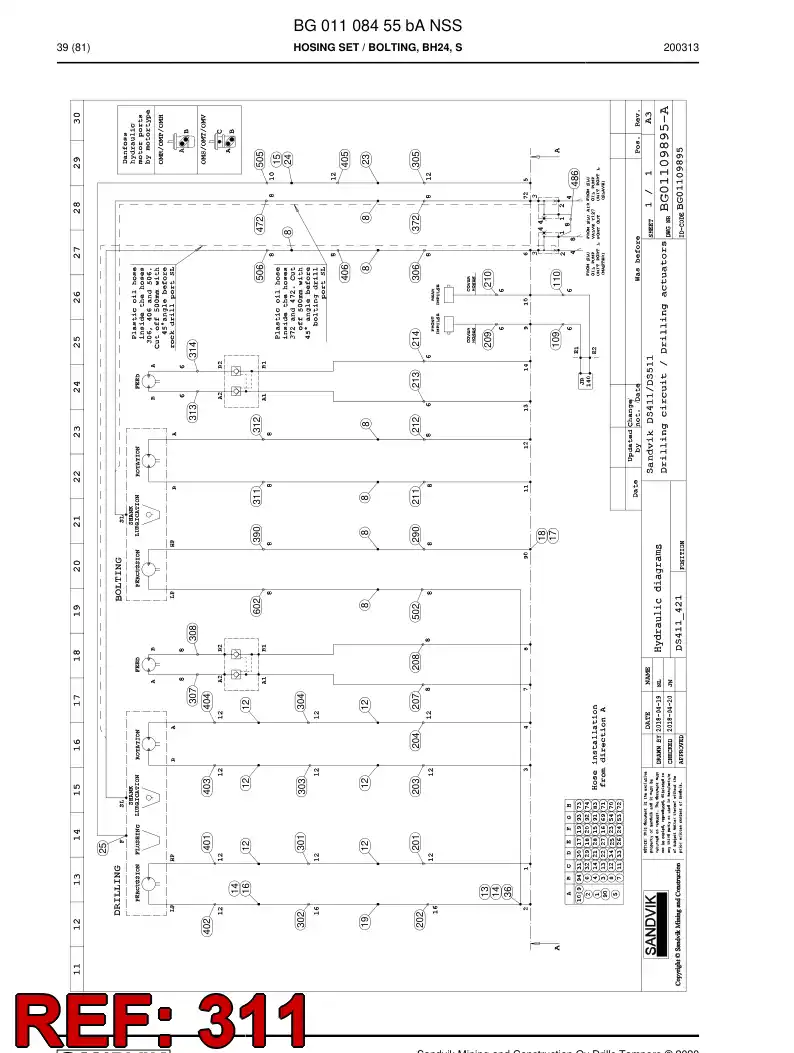 BG00286854b BG 002 868 54b Hose Assembly, Hydraulic - Sandvik Technical Drawing