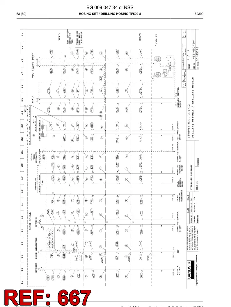 BG00286945b BG 002 869 45b Hose Assembly, Hydraulic - Sandvik Technical Drawing