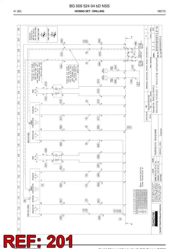 BG00286984b BG 002 869 84b Hose Assembly, Hydraulic - Sandvik Technical Drawing