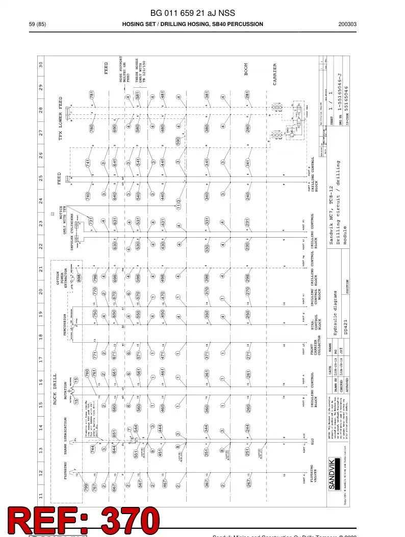 BG00287045a BG 002 870 45a Hose Assembly, Hydraulic - Sandvik Technical Drawing
