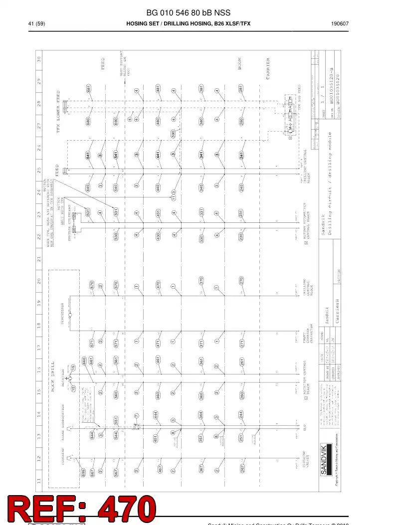 BG00287057a BG 002 870 57a Hose Assembly, Hydraulic - Sandvik Technical Drawing