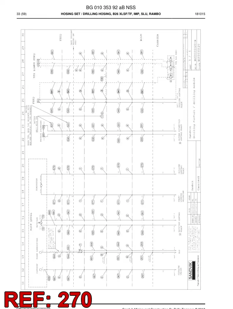 BG00287058b BG 002 870 58b Hose Assembly, Hydraulic - Sandvik Technical Drawing