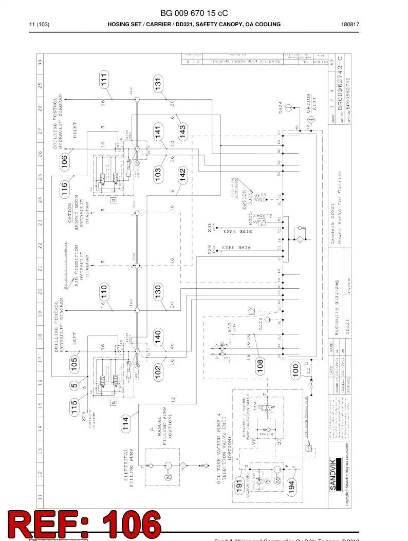 BG00287090b BG 002 870 90b Hose Assembly, Hydraulic - Sandvik Technical Drawing