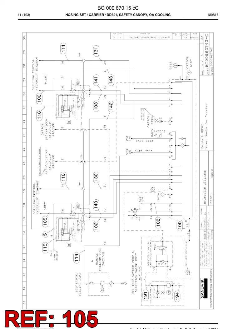 BG00287091b BG 002 870 91b Hose Assembly, Hydraulic - Sandvik Technical Drawing