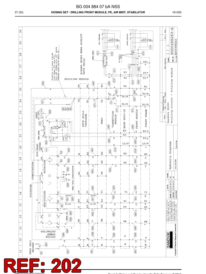 BG00287167a BG 002 871 67a Hose Assembly, Hydraulic - Sandvik Technical Drawing