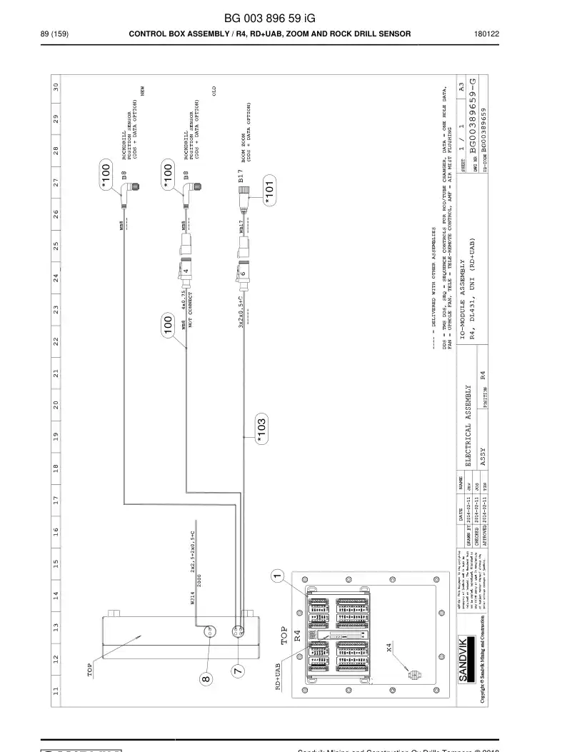 BG00290988a BG 002 909 88a Cable, Prewired Plug - Sandvik Technical Drawing