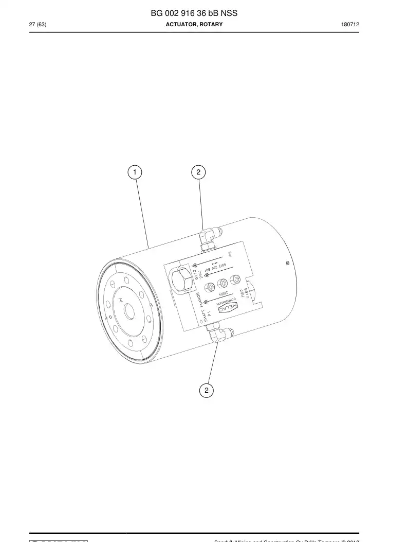 BG00291636b BG 002 916 36b Actuator, Rotary - Sandvik Technical Drawing