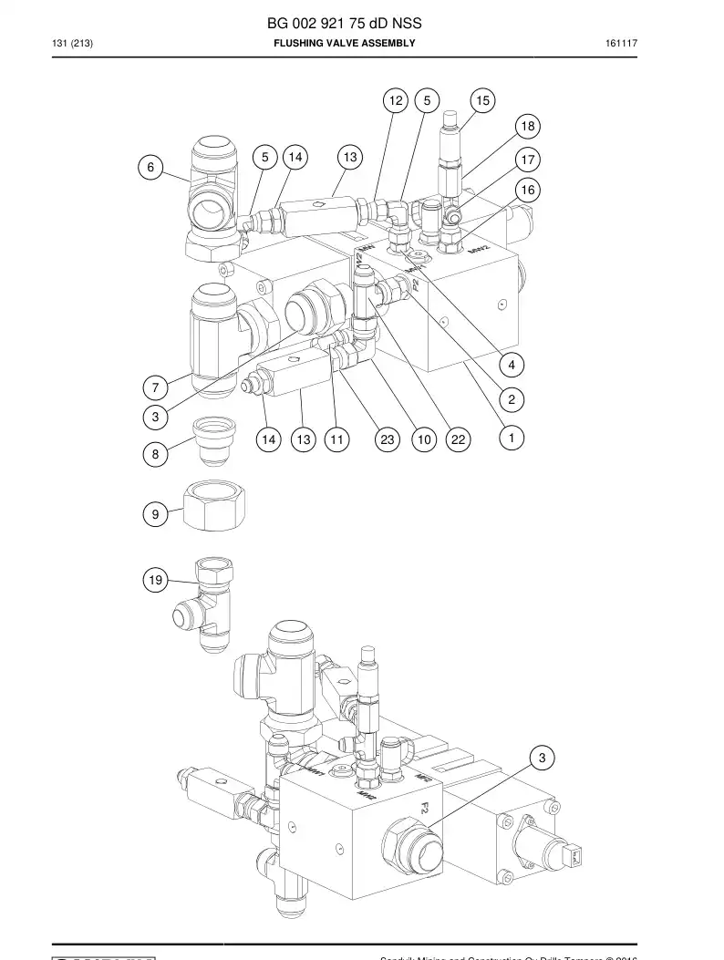 BG00292175d BG 002 921 75d Flushing Valve Assembly - Sandvik Technical Drawing