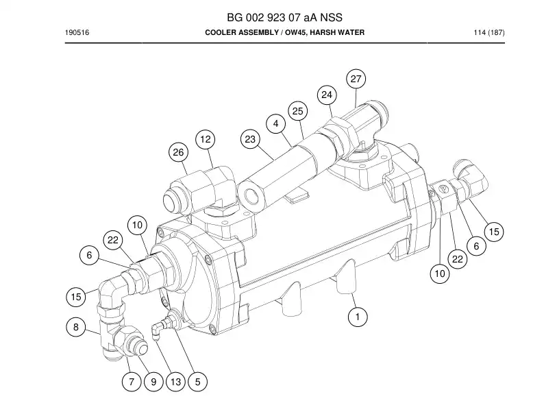 BG00292307a BG 002 923 07a Cooler Assembly - Sandvik Technical Drawing
