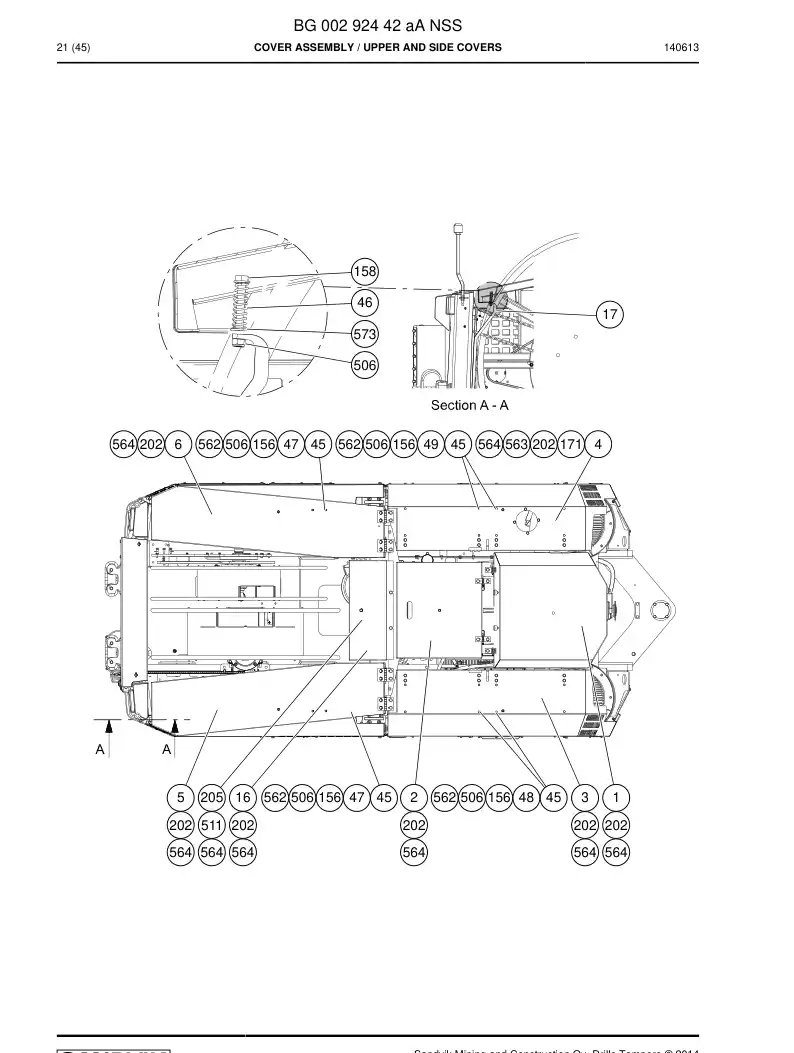 BG00292442a BG 002 924 42a Cover Assembly - Sandvik Technical Drawing