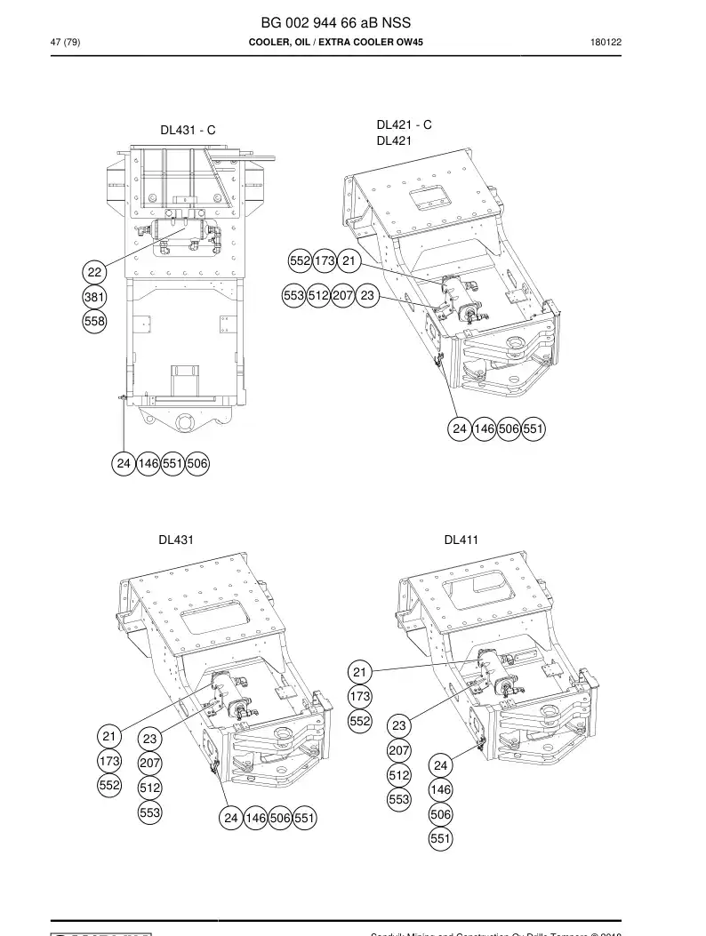 BG00294466a BG 002 944 66a Cooler, Oil - Sandvik Technical Drawing