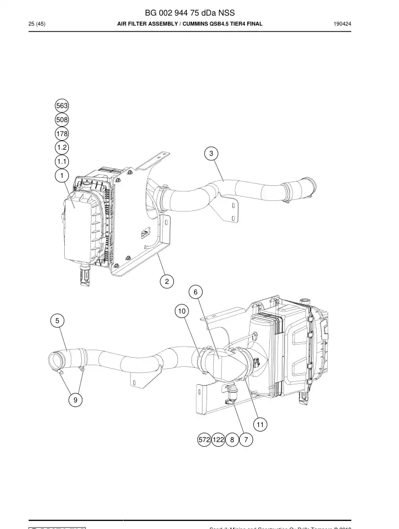 BG00294477a BG 002 944 77a Air filter assembly - Sandvik Technical Drawing