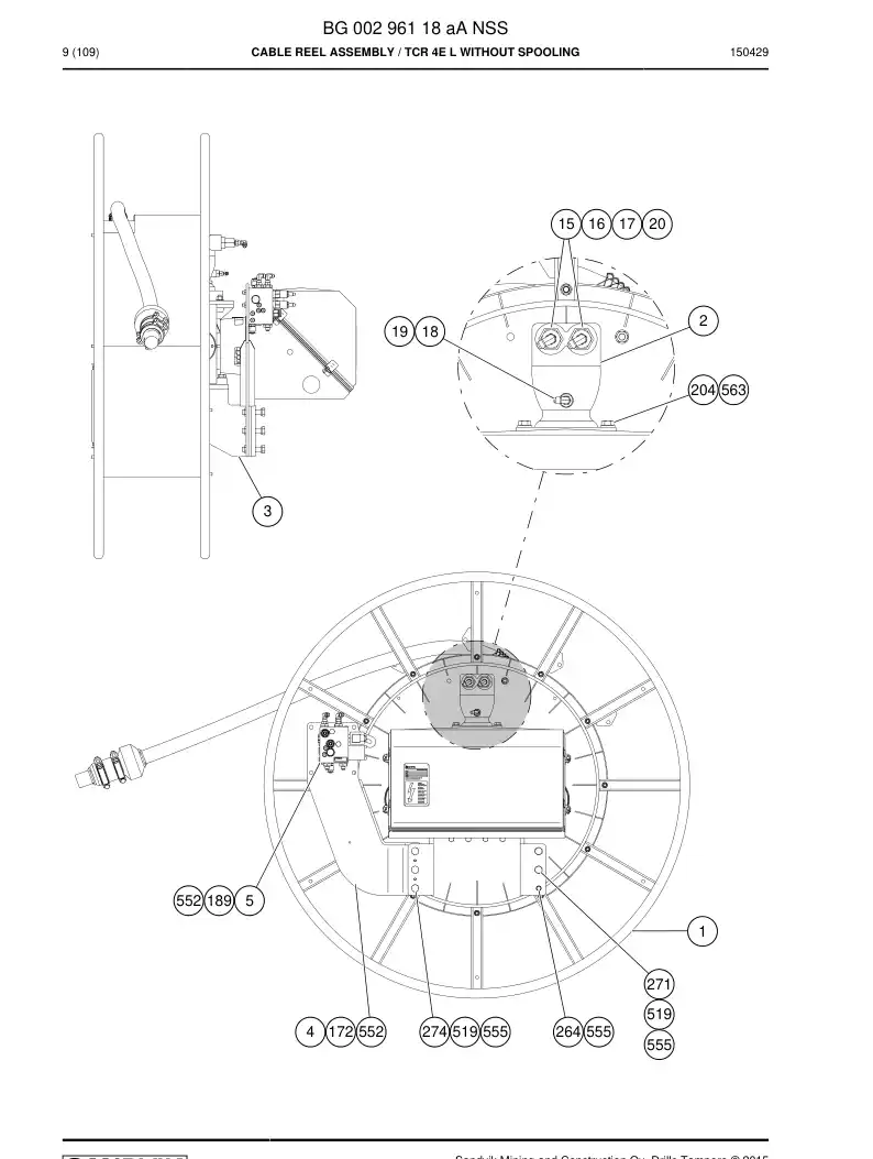 BG00296118a BG 002 961 18a Cable Reel Assembly - Sandvik Technical Drawing