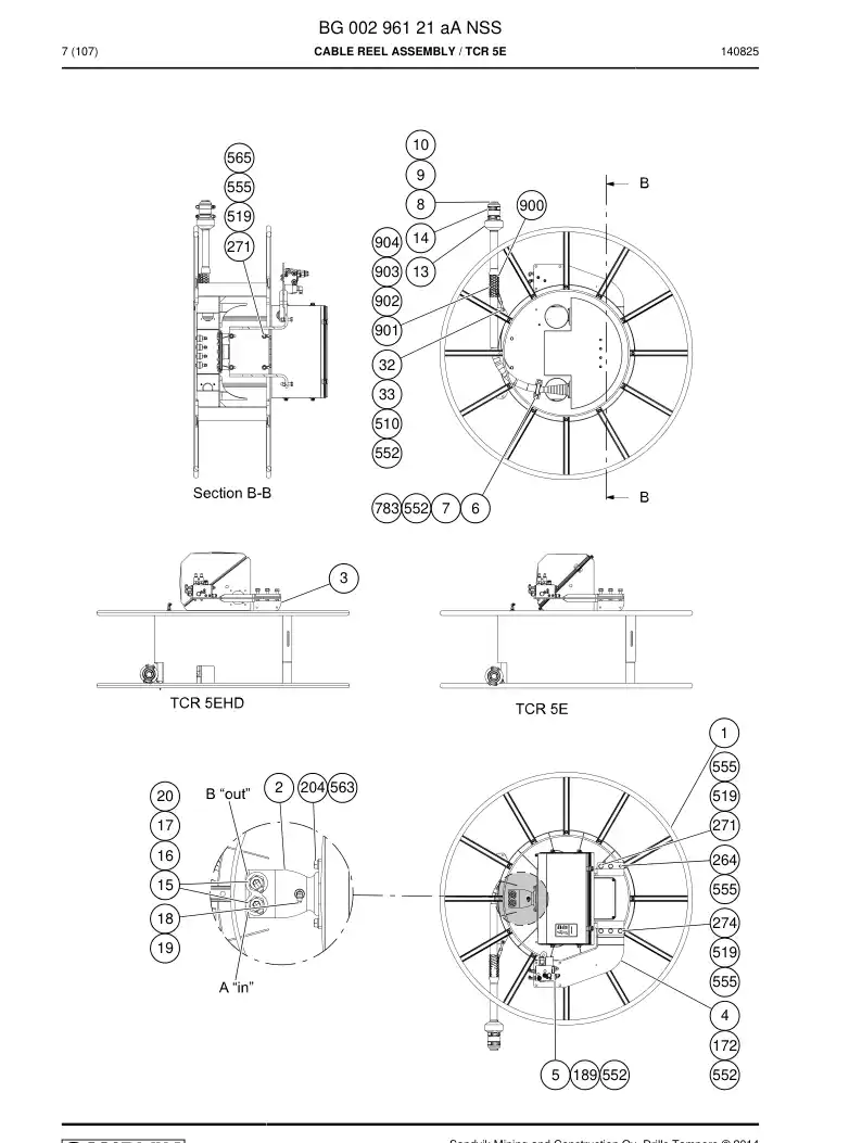 BG00296121a BG 002 961 21a Cable Reel Assembly - Sandvik Technical Drawing