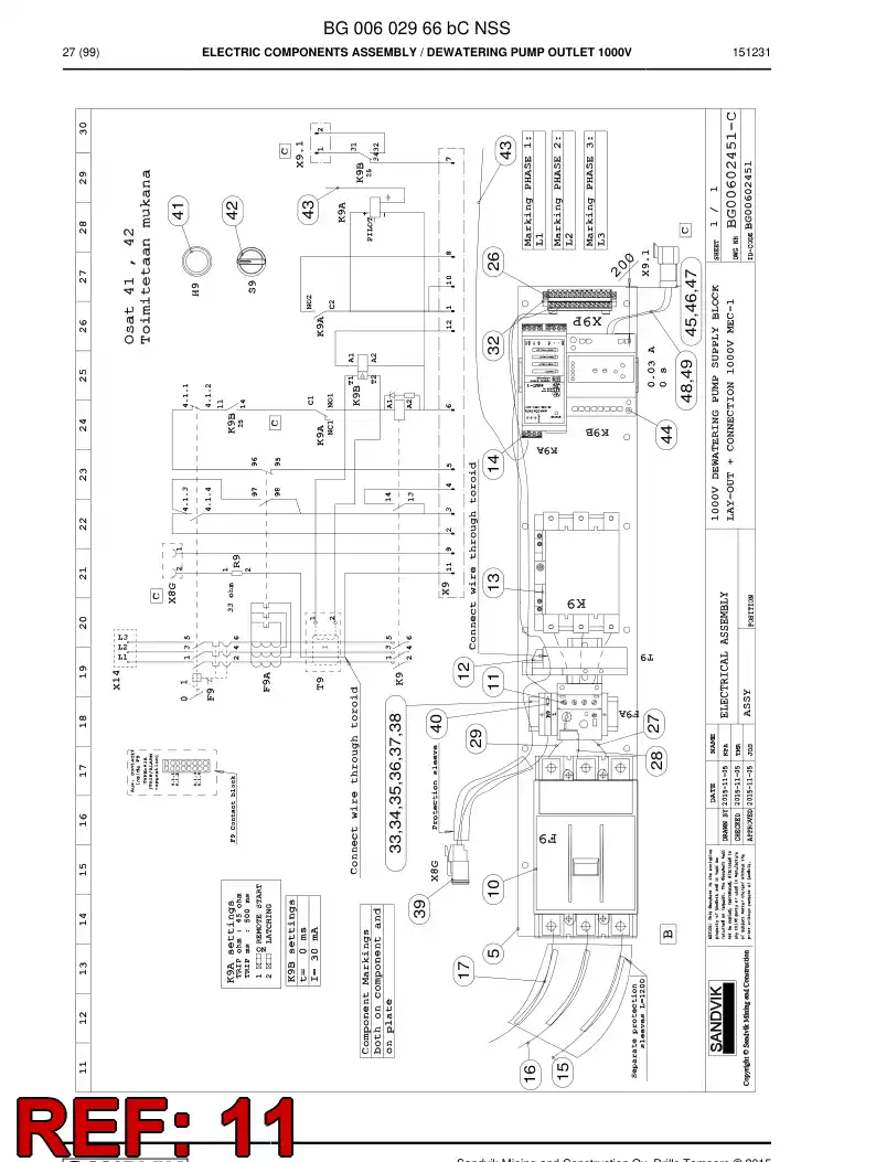 BG00298073c BG 002 980 73c Relay, Overcurrent - Sandvik Technical Drawing