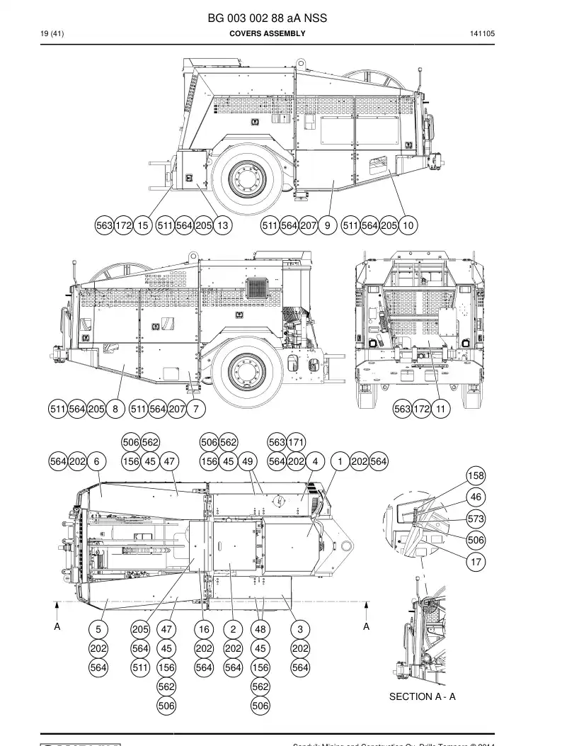 BG00300288a BG 003 002 88a Covers assembly - Sandvik Technical Drawing