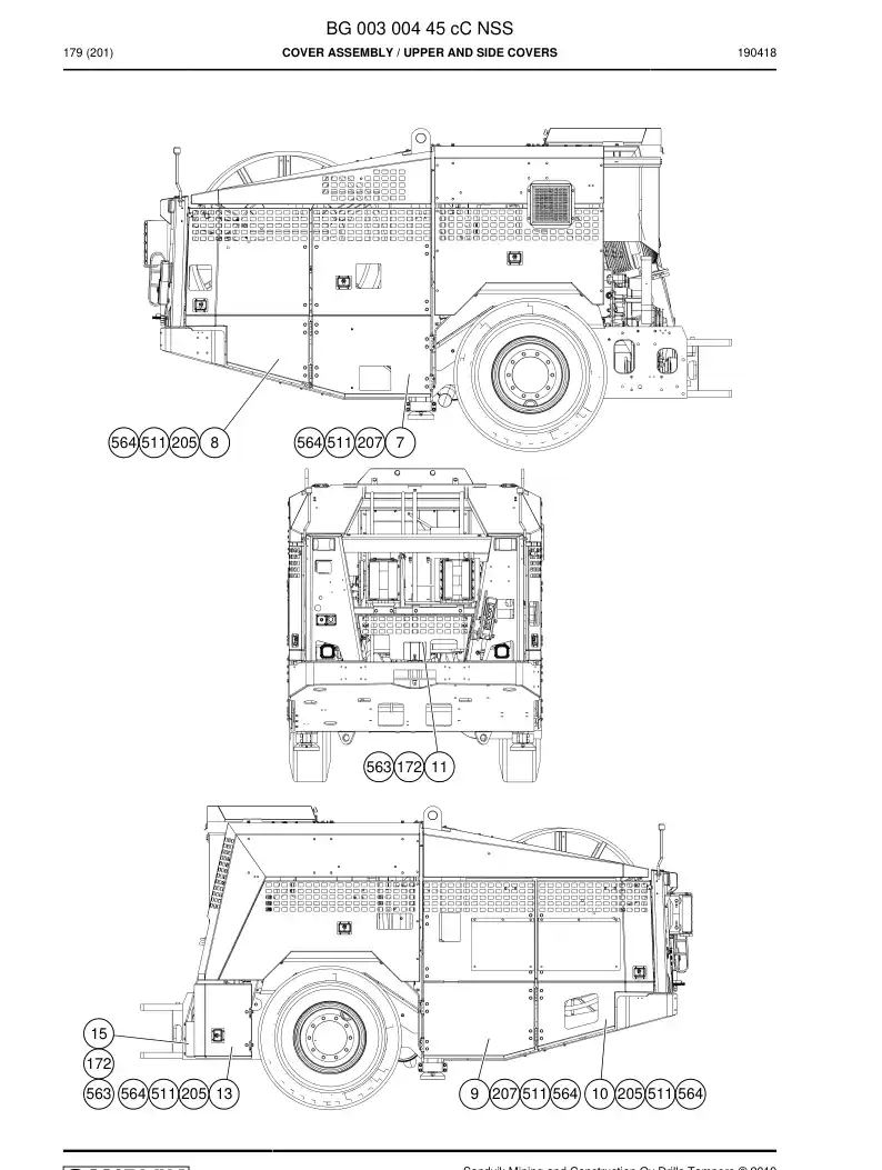 BG00300445c BG 003 004 45c Cover Assembly - Sandvik Technical Drawing