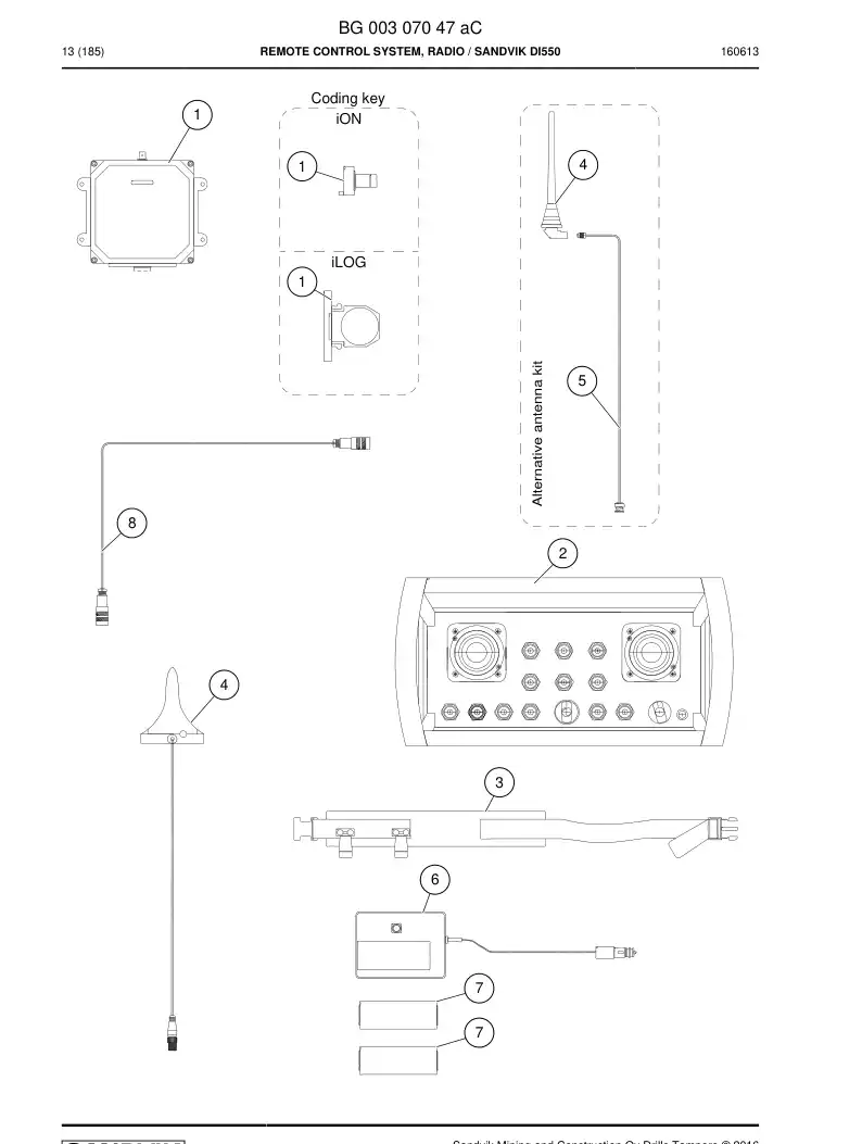 BG00307047a BG 003 070 47a Remote Control System, Radio - Sandvik Technical Drawing