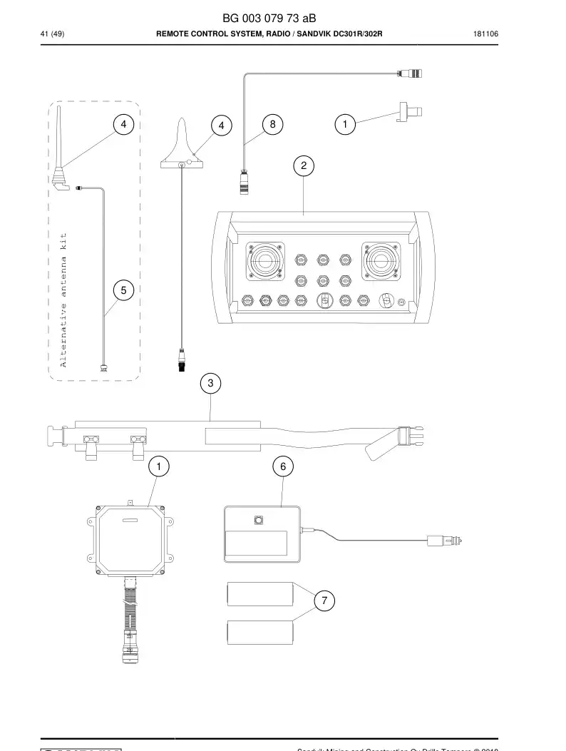 BG00307973a BG 003 079 73a Remote Control System, Radio - Sandvik Technical Drawing
