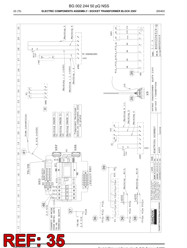 BG00308071b BG 003 080 71b Wiring Harness Assembly - Sandvik Technical Drawing