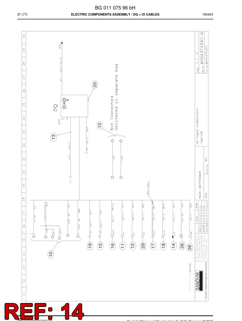 BG00310008b BG 003 100 08b Wiring Harness Assembly - Sandvik Technical Drawing