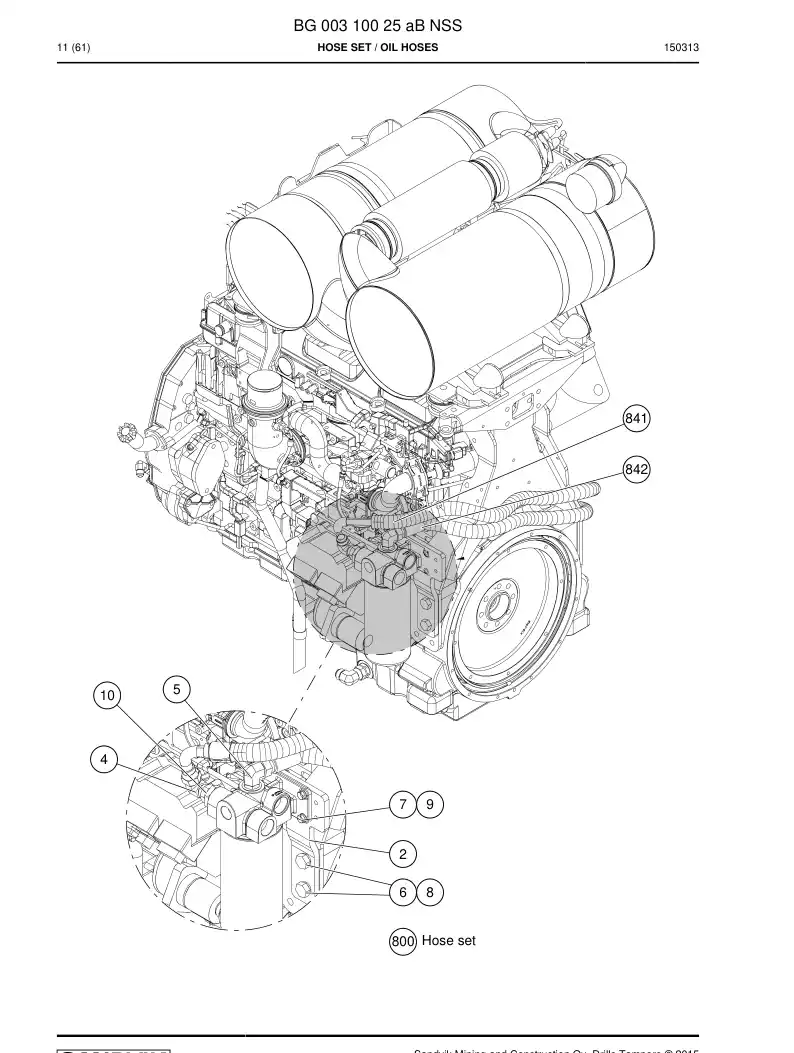 BG00310025a BG 003 100 25a Hose Set - Sandvik Technical Drawing