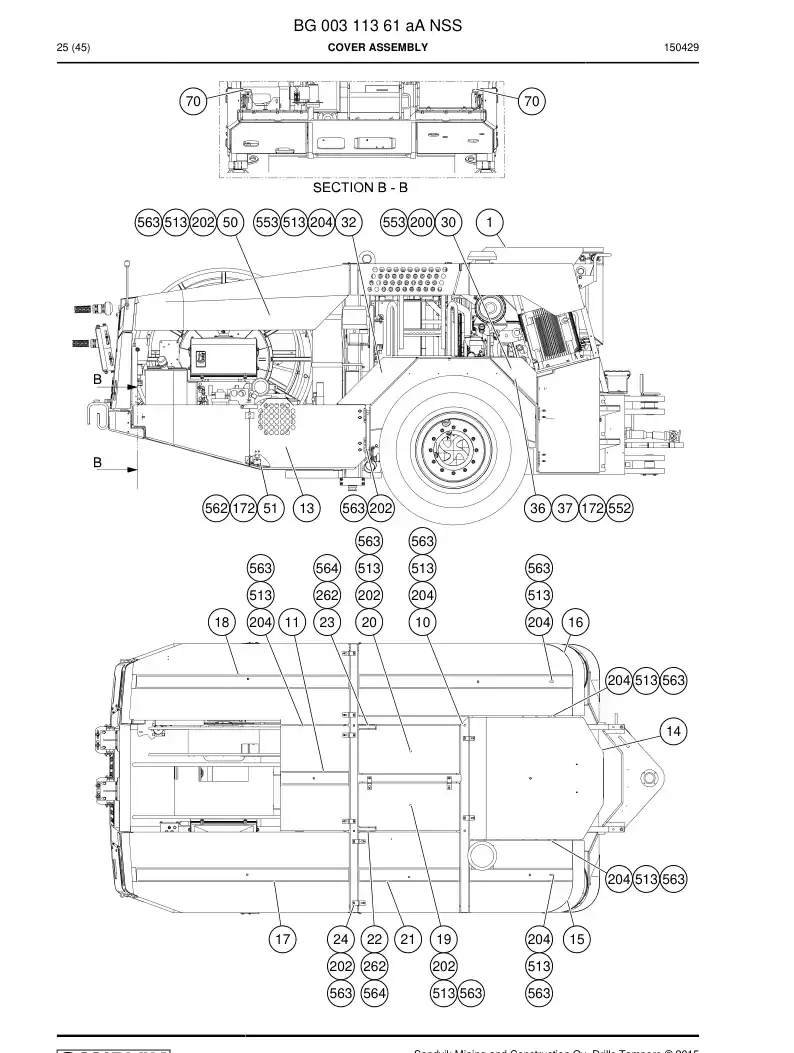 BG00311361a BG 003 113 61a Cover Assembly - Sandvik Technical Drawing