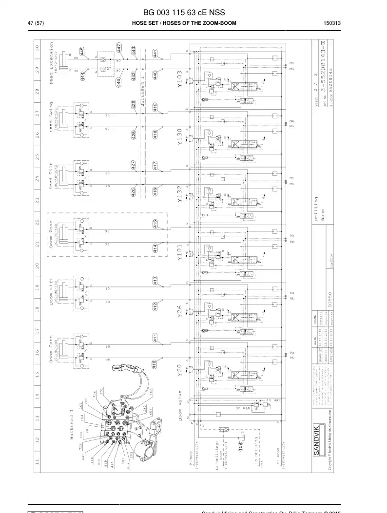 BG00311563e BG 003 115 63e Hose Set - Sandvik Technical Drawing