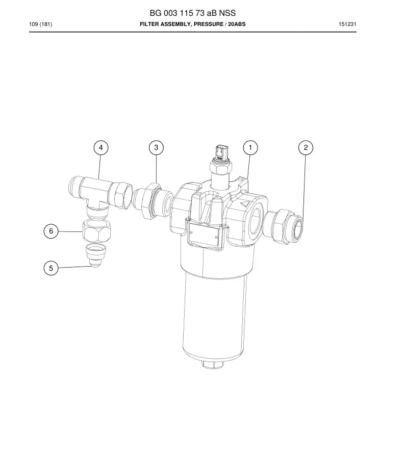 BG00311573a BG 003 115 73a Filter Assembly, Pressure - Sandvik Technical Drawing