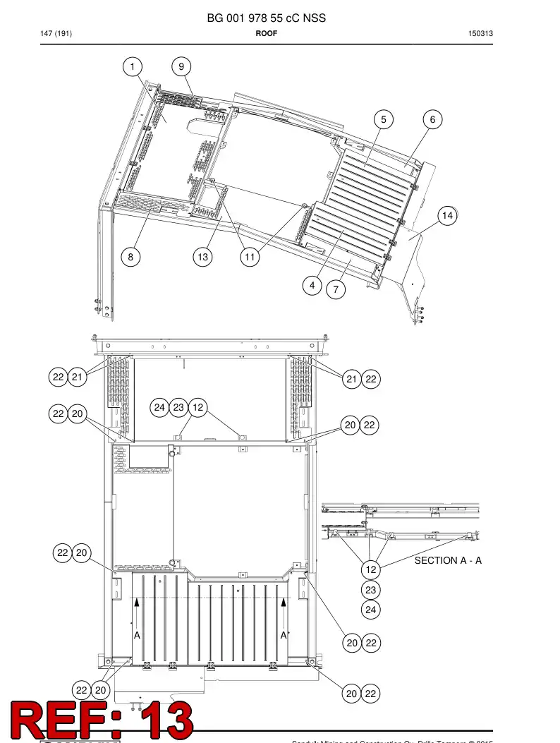 BG00312035a BG 003 120 35a Roof, Sliding - Sandvik Technical Drawing