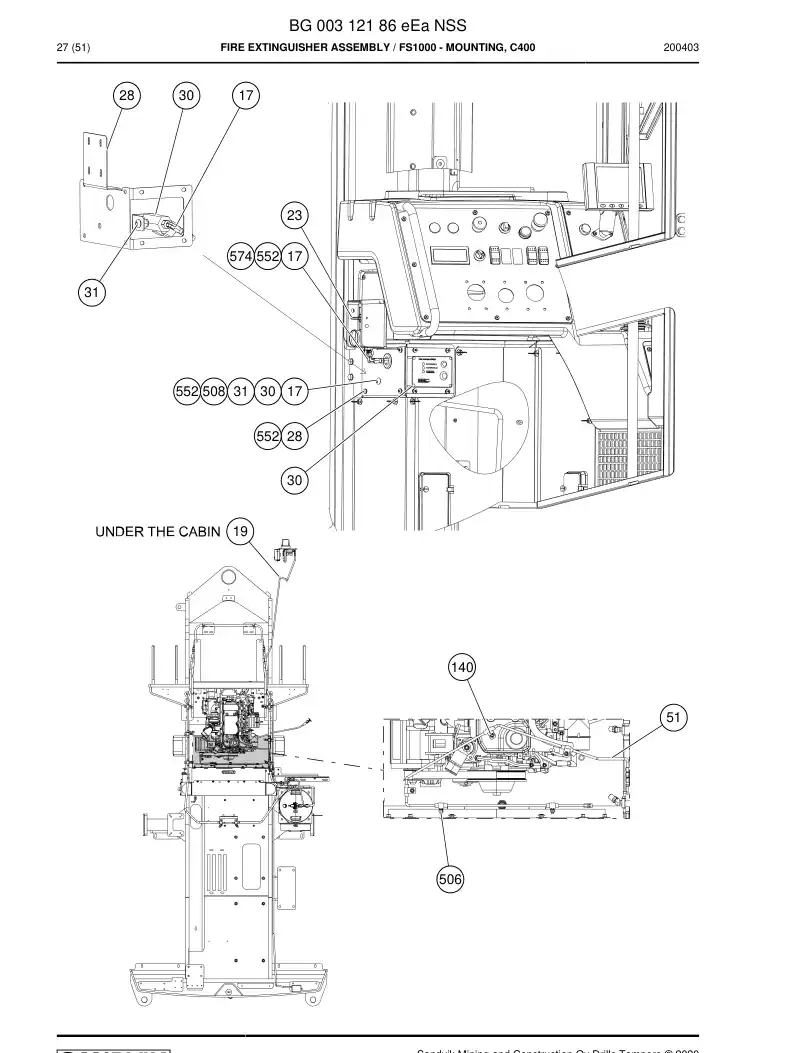 BG00312186e BG 003 121 86e Fire Extinguisher Assembly - Sandvik Technical Drawing