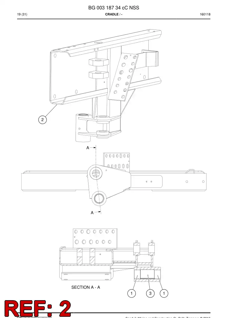BG00312206b BG 003 122 06b Cradle - Sandvik Technical Drawing