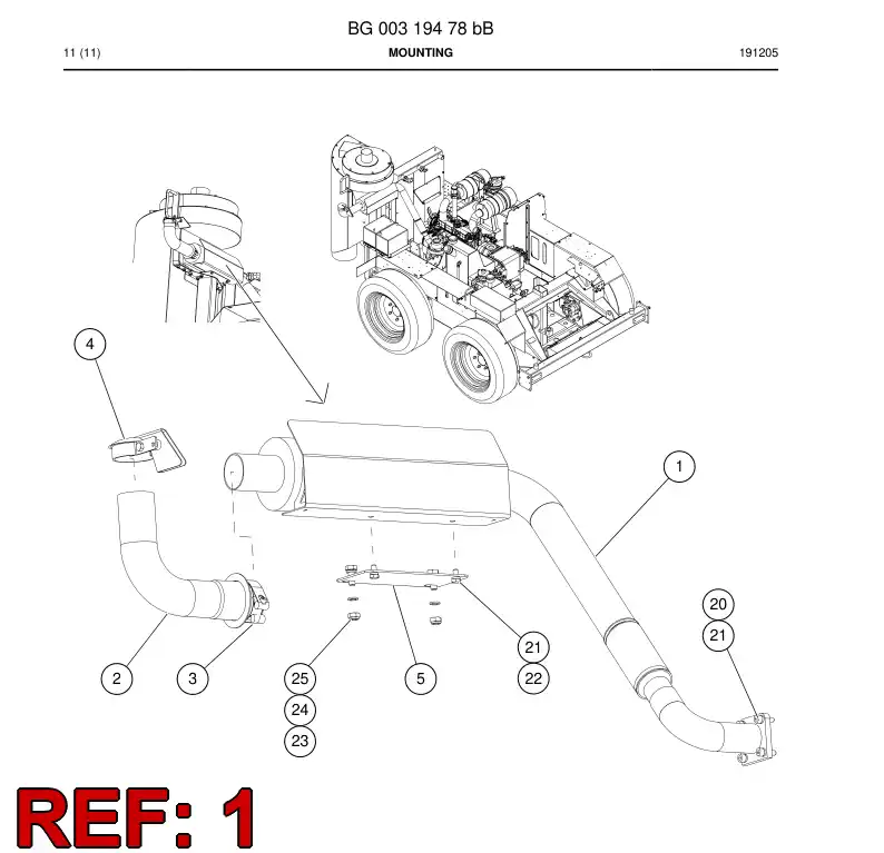 BG00313707a BG 003 137 07a Pipe, Exhaust - Sandvik Technical Drawing