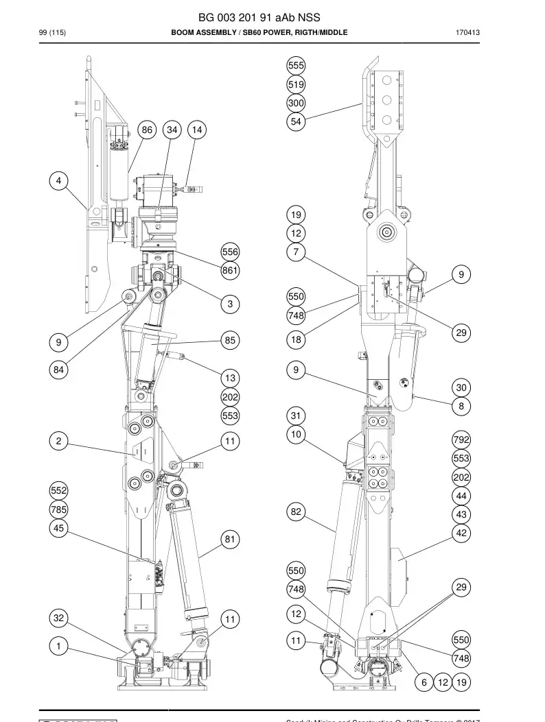 BG00320191a BG 003 201 91a Boom Assembly - Sandvik Technical Drawing