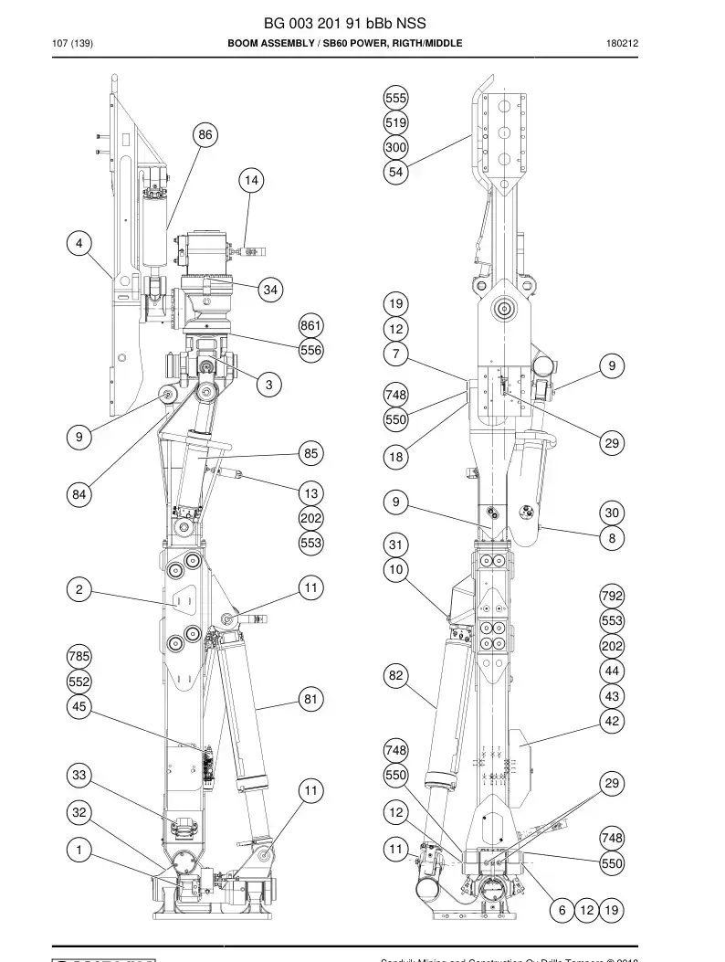 BG00320191b BG 003 201 91b Boom Assembly - Sandvik Technical Drawing