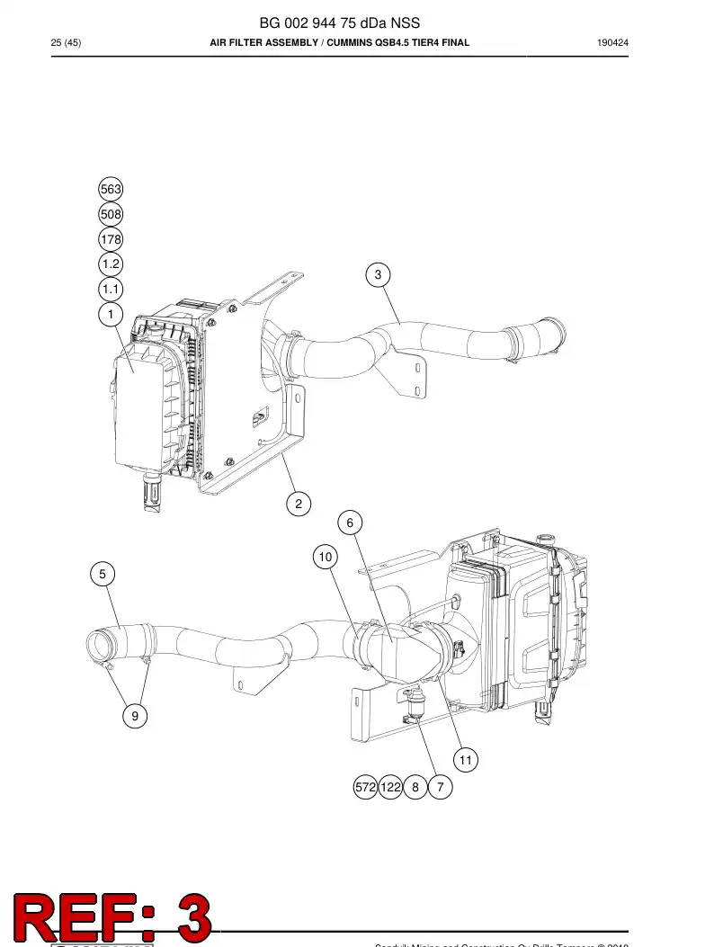 BG00322500b BG 003 225 00b Pipe assembly - Sandvik Technical Drawing