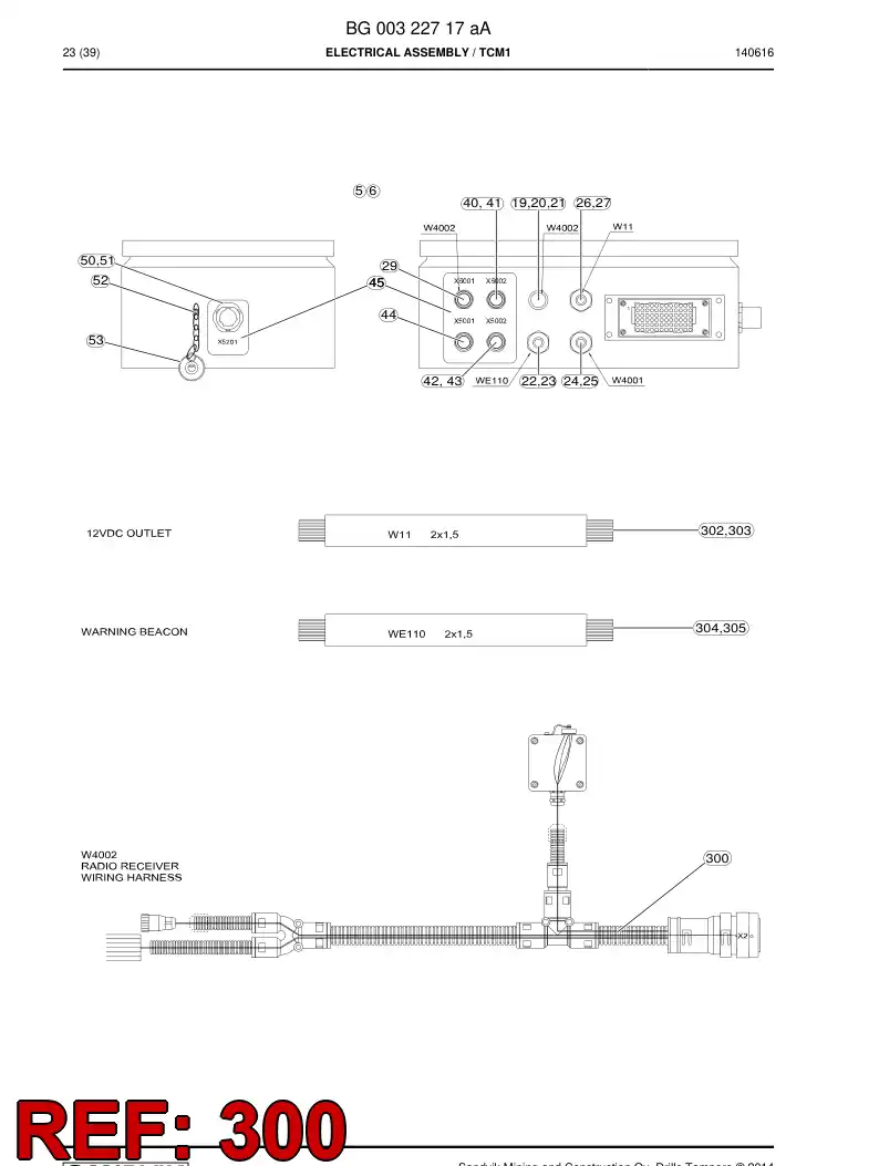 BG00322573a BG 003 225 73a Wiring Harness Assembly - Sandvik Technical Drawing