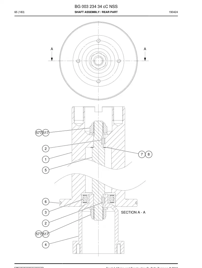 BG00323434c BG 003 234 34c Shaft Assembly - Sandvik Technical Drawing