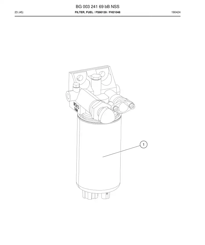 BG00324169b BG 003 241 69b Filter, fuel - Sandvik Technical Drawing