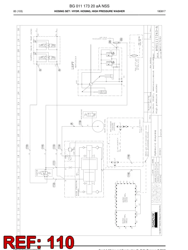BG00324181a BG 003 241 81a Hose Assembly, Hydraulic - Sandvik Technical Drawing