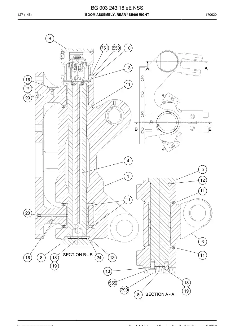 BG00324318e BG 003 243 18e Boom Assembly, Rear - Sandvik Technical Drawing