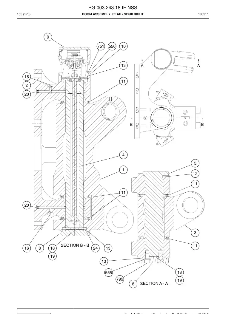 BG00324318f BG 003 243 18f Boom Assembly, Rear - Sandvik Technical Drawing