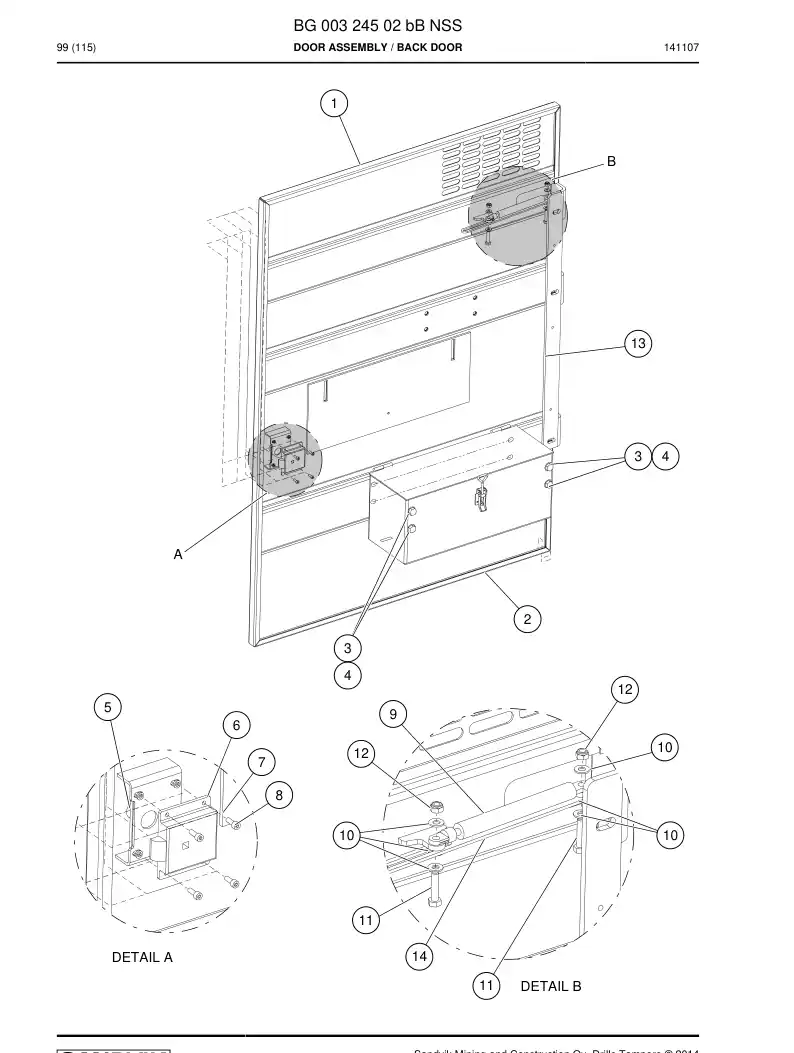 BG00324502b BG 003 245 02b Door Assembly - Sandvik Technical Drawing