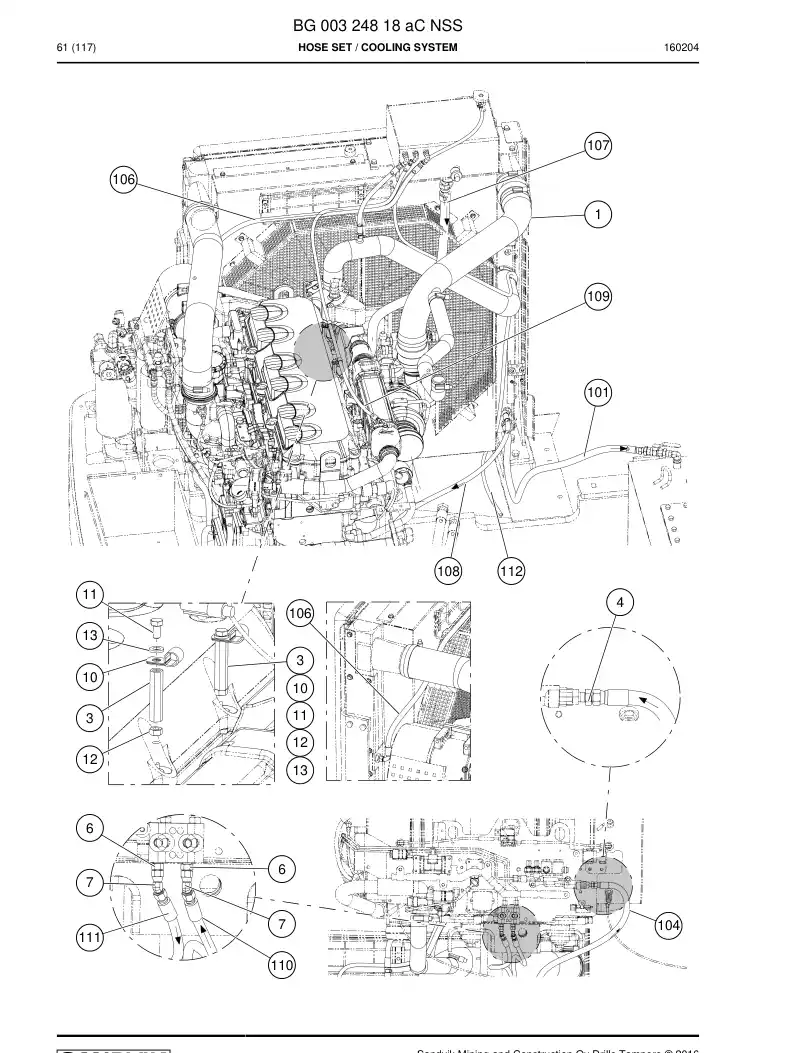 BG00324818a BG 003 248 18a Hose Set - Sandvik Technical Drawing
