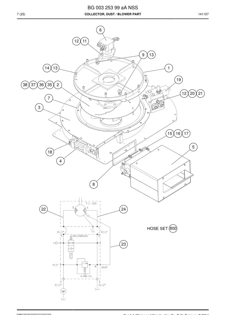 BG00325399a BG 003 253 99a Collector, Dust - Sandvik Technical Drawing